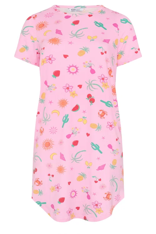 Yours Curve Pink Summer Print Soft Touch Nightdress - 30-32 Image 5
