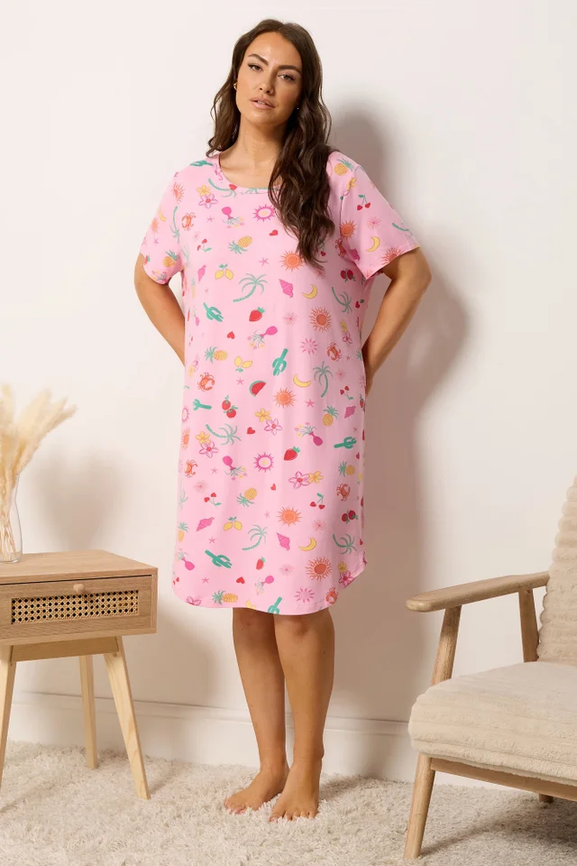 Yours Curve Pink Summer Print Soft Touch Nightdress