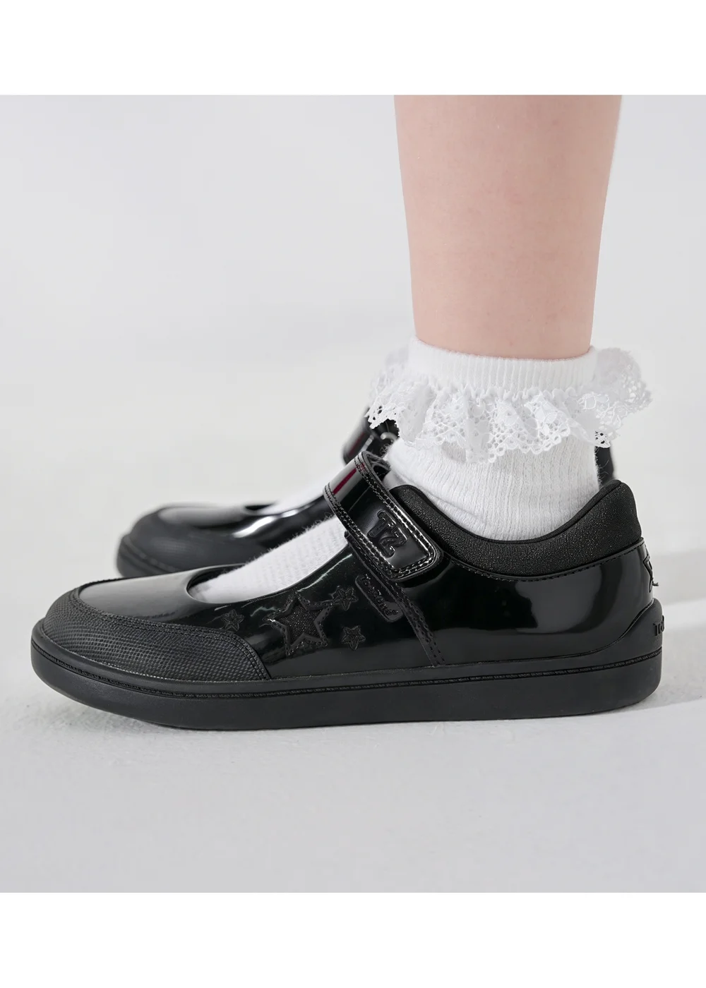 ToeZone Zola Rubber Black Patent Leather Star Rip Tape School Shoes (Younger 8 - Older 2) - 12 Infants Image 2