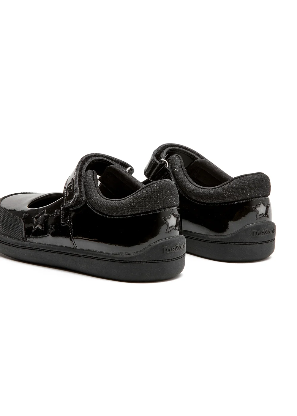ToeZone Zola Rubber Black Patent Leather Star Rip Tape School Shoes (Younger 8 - Older 2) - 12 Infants Image 6