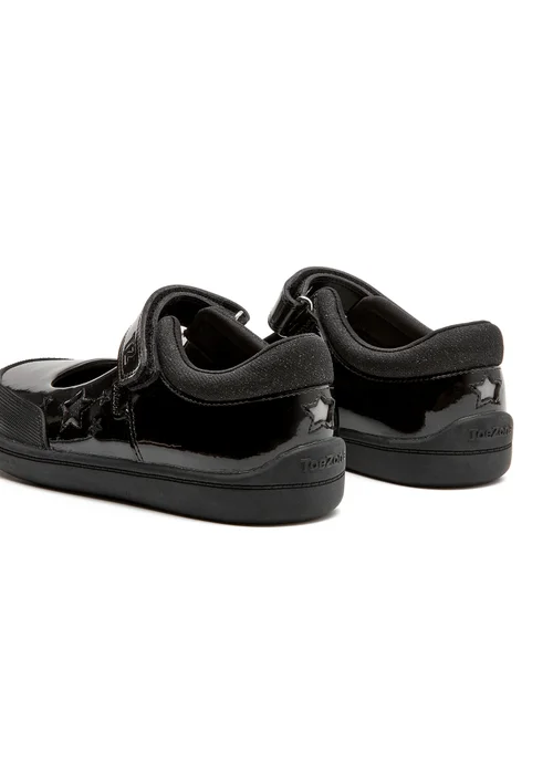 ToeZone Zola Rubber Black Patent Leather Star Rip Tape School Shoes (Younger 8 - Older 2) - 12 Infants Image 6