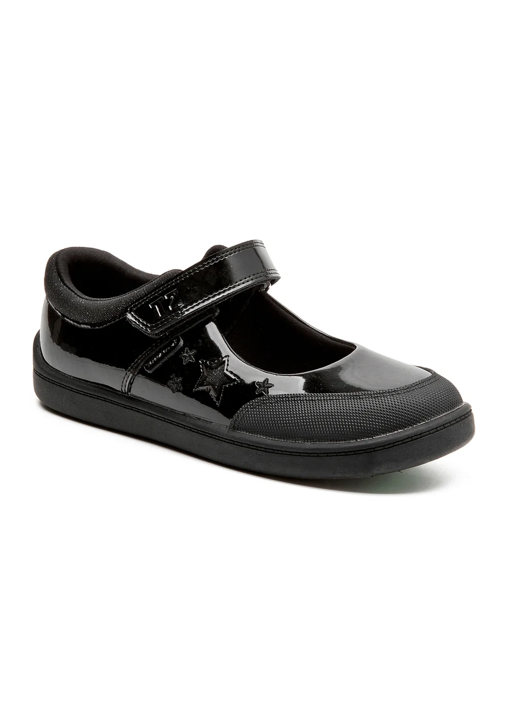 ToeZone Zola Rubber Black Patent Leather Star Rip Tape School Shoes (Younger 8 - Older 2) - 12 Infants Image 3