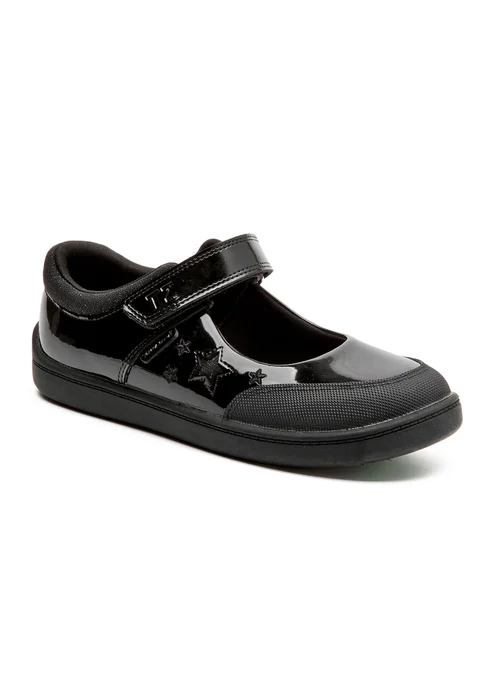ToeZone Zola Rubber Black Patent Leather Star Rip Tape School Shoes (Younger 8 - Older 2) - 12 Infants Image 3