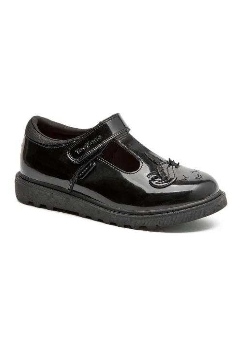 ToeZone Matilda Black Patent Leather Unicorn Rip Tape School Shoes (Younger 8 - Older 3) - 1 Image 3