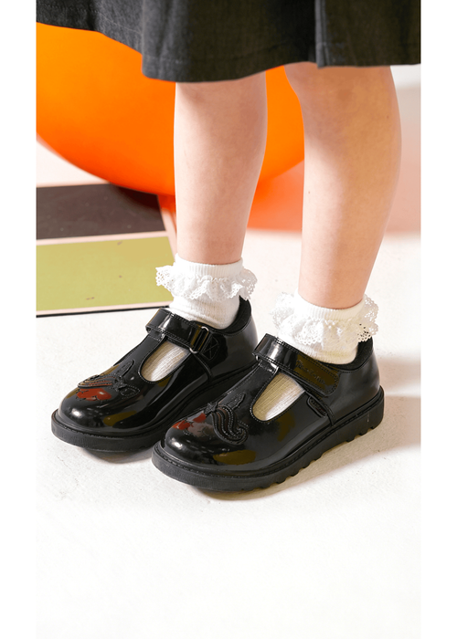 ToeZone Matilda Black Patent Leather Unicorn Rip Tape School Shoes (Younger 8 - Older 3) - 1 Image 5