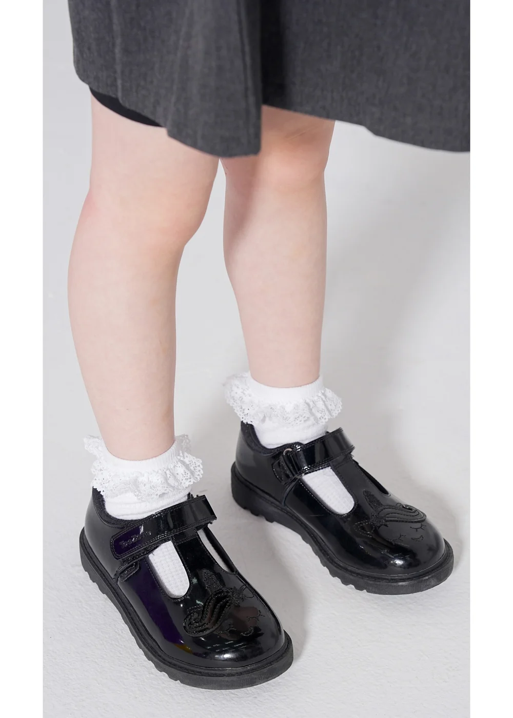 ToeZone Matilda Black Patent Leather Unicorn Rip Tape School Shoes (Younger 8 - Older 3) - 1 Image 2