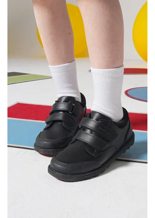 ToeZone Tracer Classic Double Rip Tape Black Leather School Shoes - 11 Infants Image 2