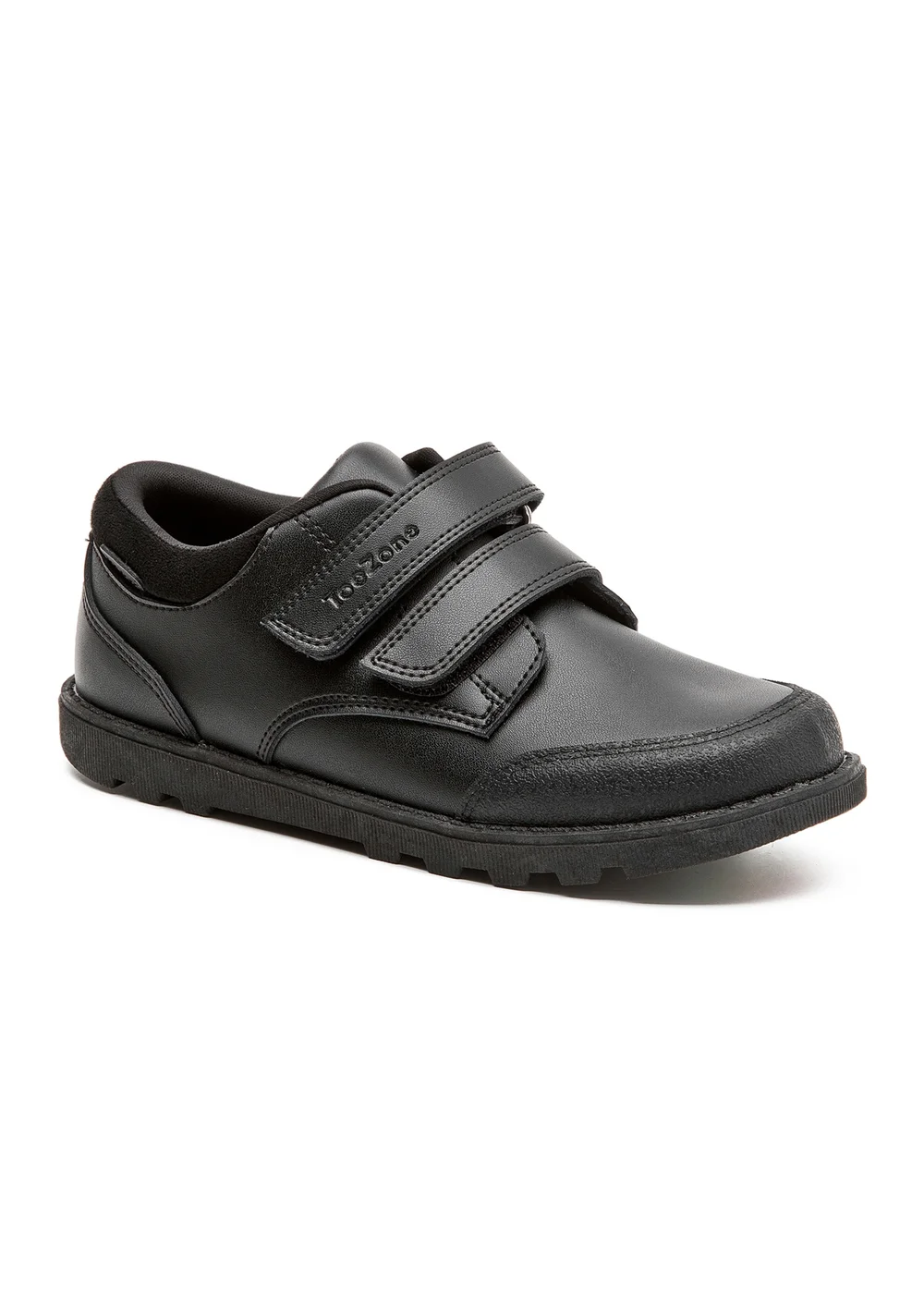 ToeZone Tracer Classic Double Rip Tape Black Leather School Shoes - 11 Infants Image 3