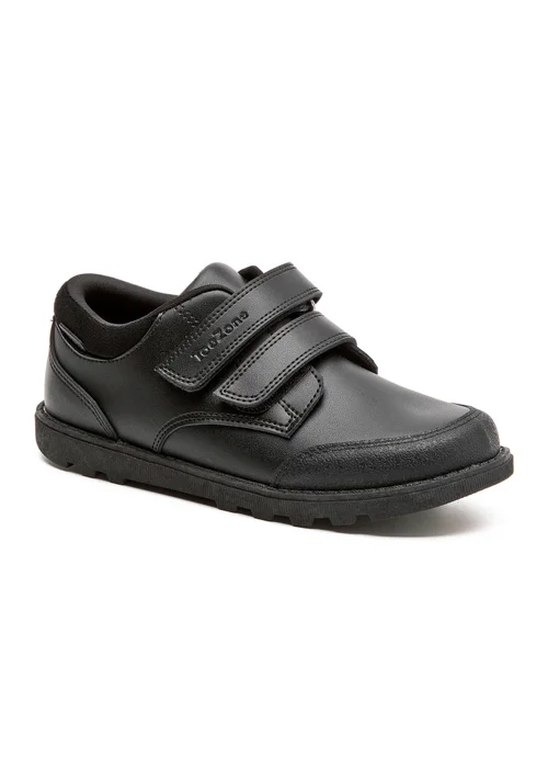 ToeZone Tracer Classic Double Rip Tape Black Leather School Shoes - 11 Infants Image 3
