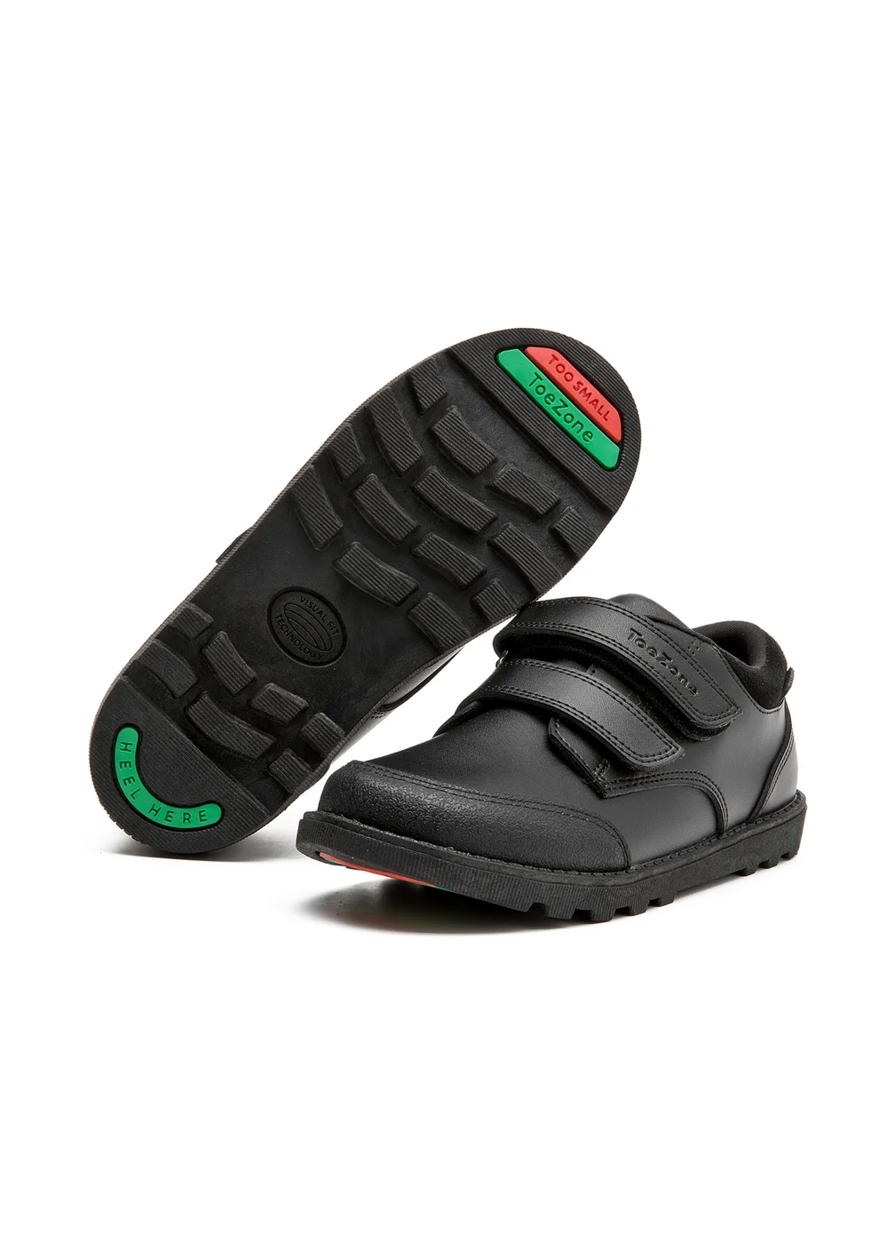 ToeZone Tracer Classic Double Rip Tape Black Leather School Shoes - 11 Infants Image 1
