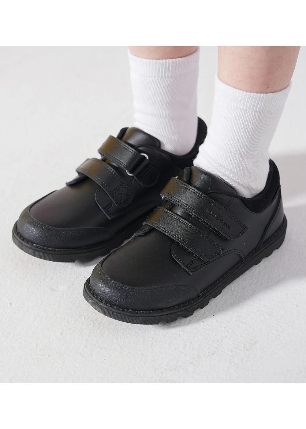 ToeZone Tracer Classic Double Rip Tape Black Leather School Shoes - 11 Infants Image 5