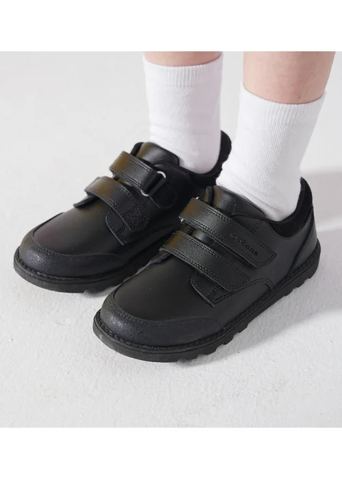 ToeZone Tracer Classic Double Rip Tape Black Leather School Shoes - 11 Infants Image 5