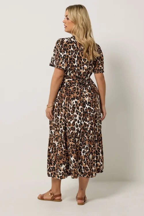 Yours Curve Brown Leopard Half Placket Dress - 22-24 Image 3