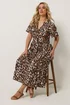 Yours Curve Brown Leopard Half Placket Dress - 22-24 Image 1