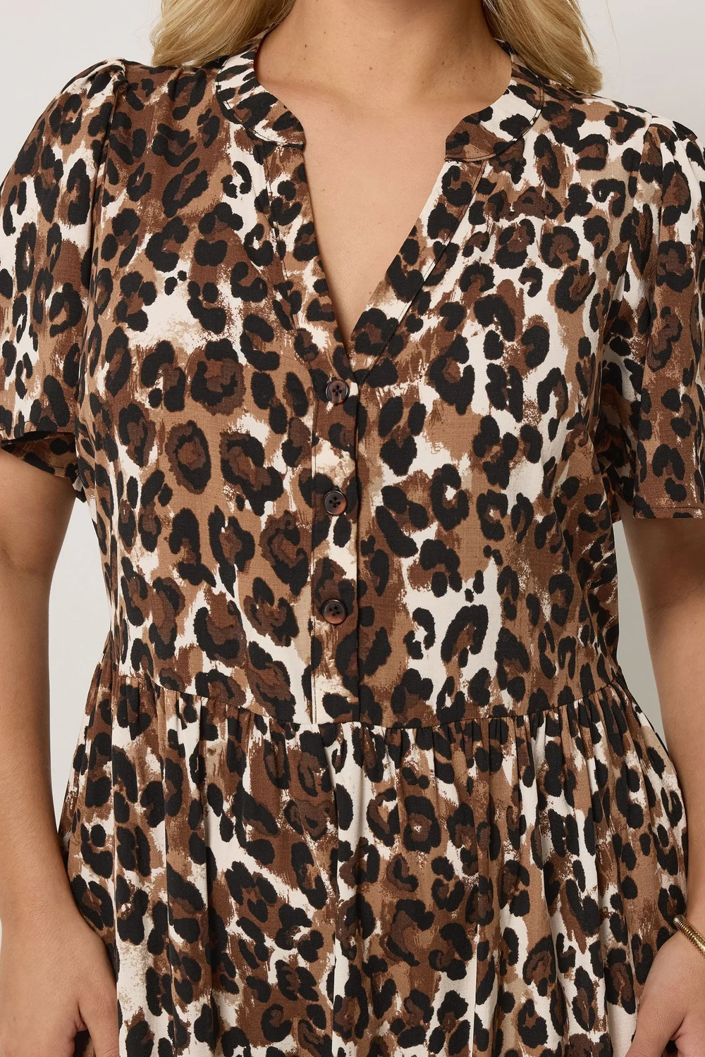 Yours Curve Brown Leopard Half Placket Dress - 22-24 Image 4