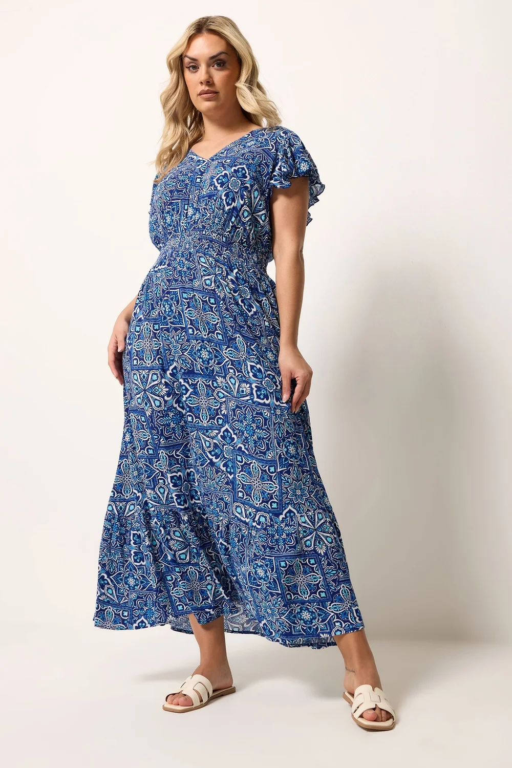 Yours Curve Blue Tile Print Maxi Dress - 14 Image 2
