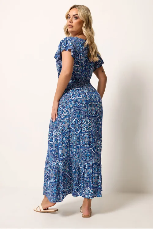 Yours Curve Blue Tile Print Maxi Dress - 14 Image 3