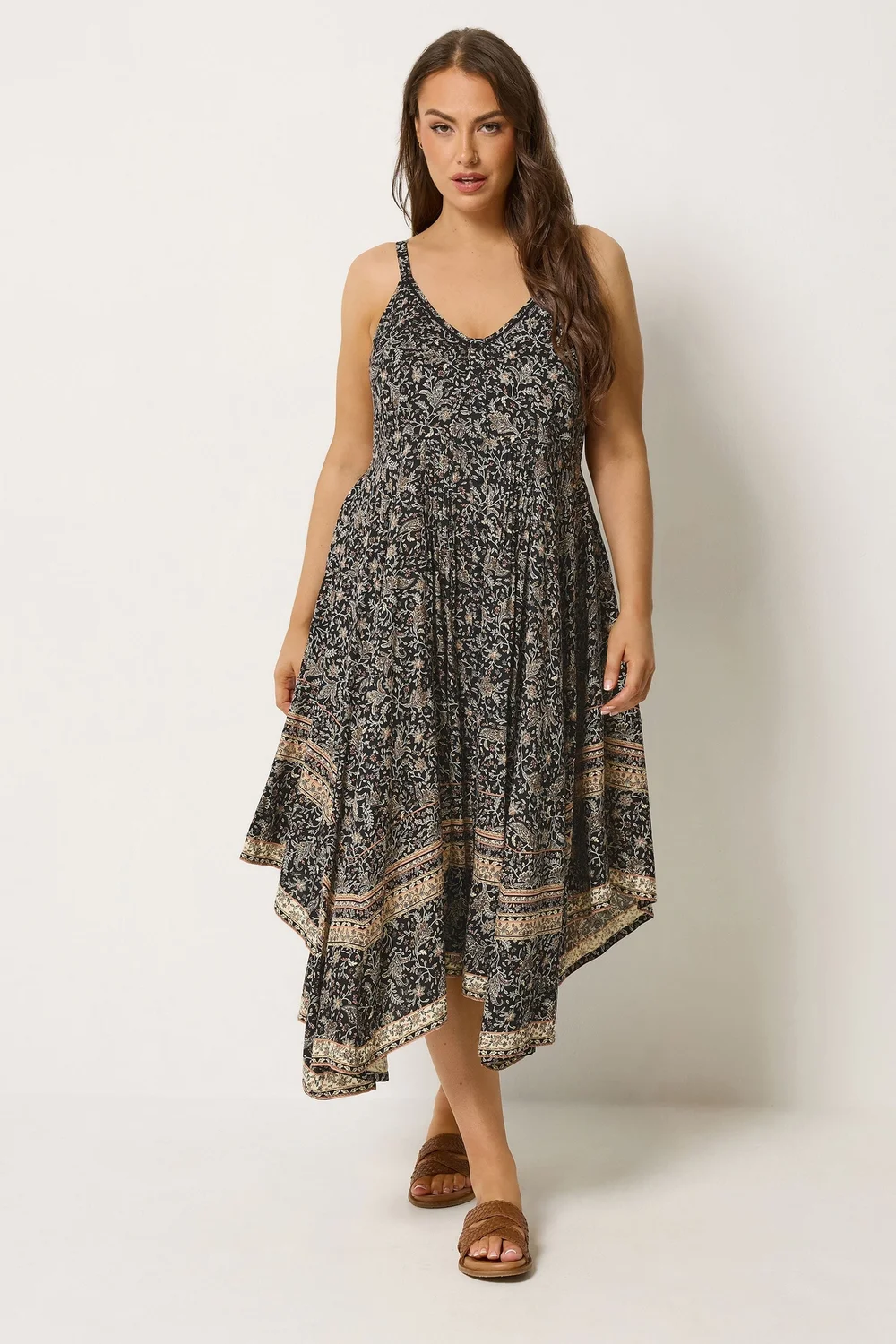 Yours Curve Black Paisley Hanky Hem Dress - 20 Image 1