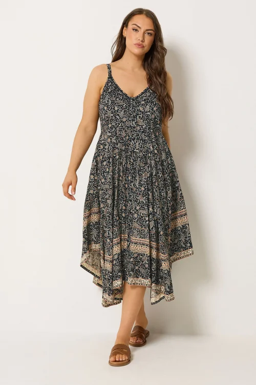 Yours Curve Black Paisley Hanky Hem Dress - 20 Image 2