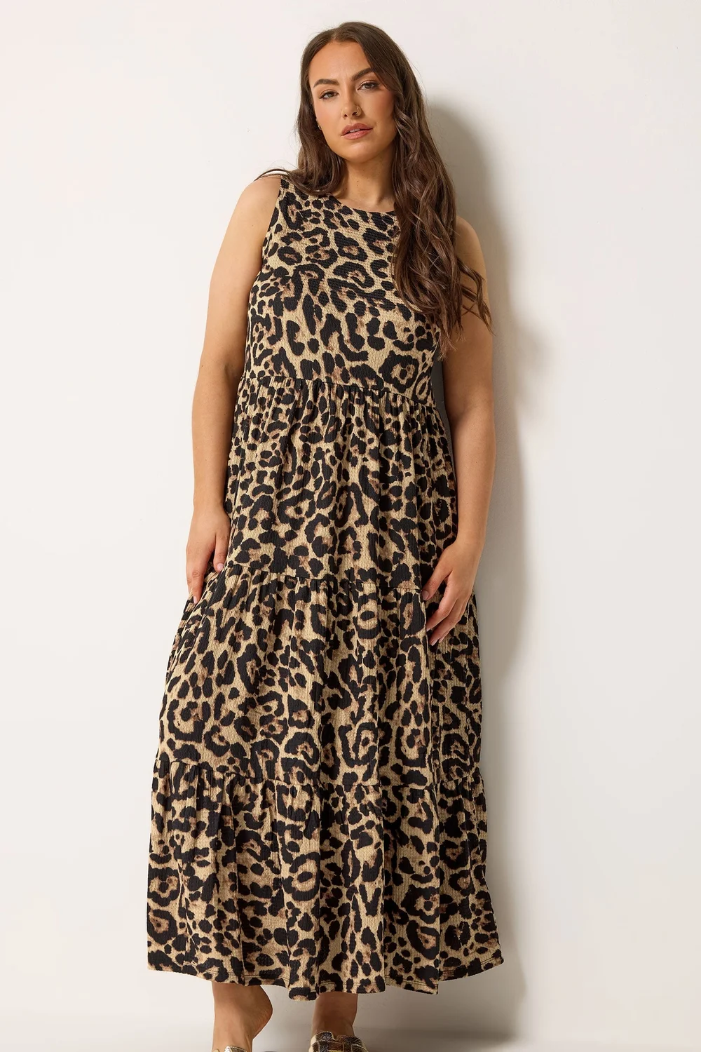 Yours Curve Brown Leopard Tiered Maxi Dress - 14 Image 1