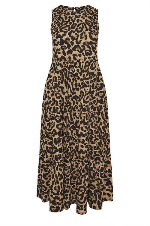 Yours Curve Brown Leopard Tiered Maxi Dress - 14 Image 5
