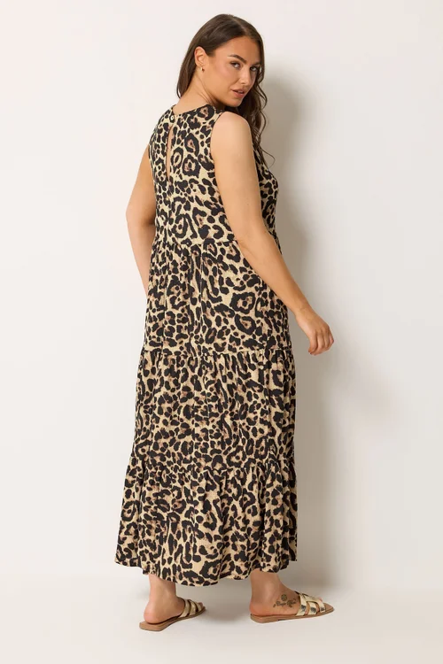 Yours Curve Brown Leopard Tiered Maxi Dress - 14 Image 3