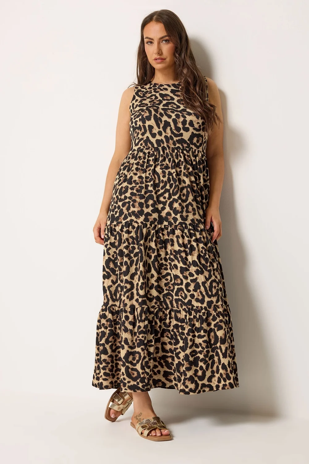 Yours Curve Brown Leopard Tiered Maxi Dress - 14 Image 2