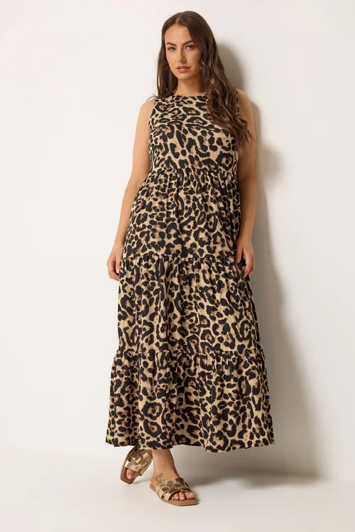 Yours Curve Brown Leopard Tiered Maxi Dress - 14 Image 2
