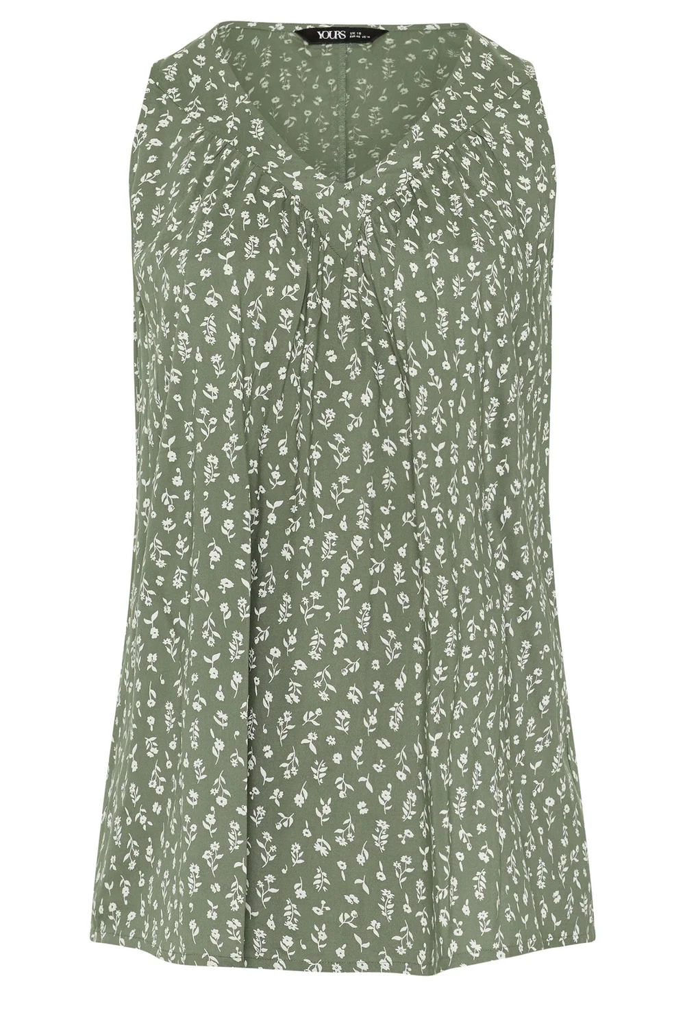 Yours Curve Olive Green Ditsy Floral Vest Top - 14 Image 5