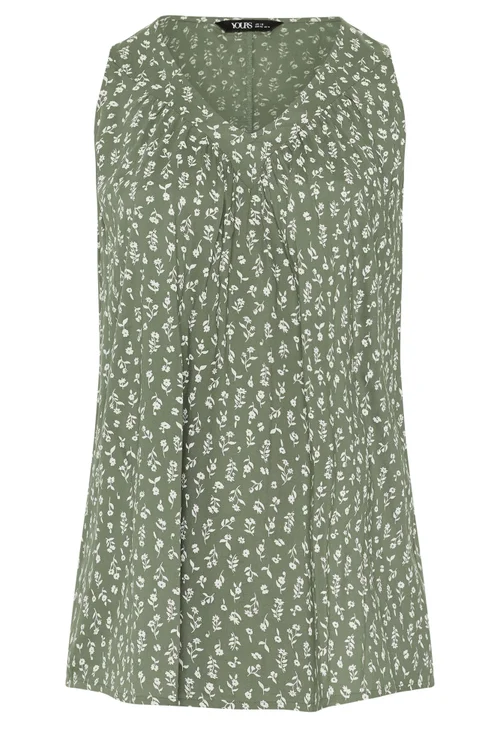 Yours Curve Olive Green Ditsy Floral Vest Top - 14 Image 5