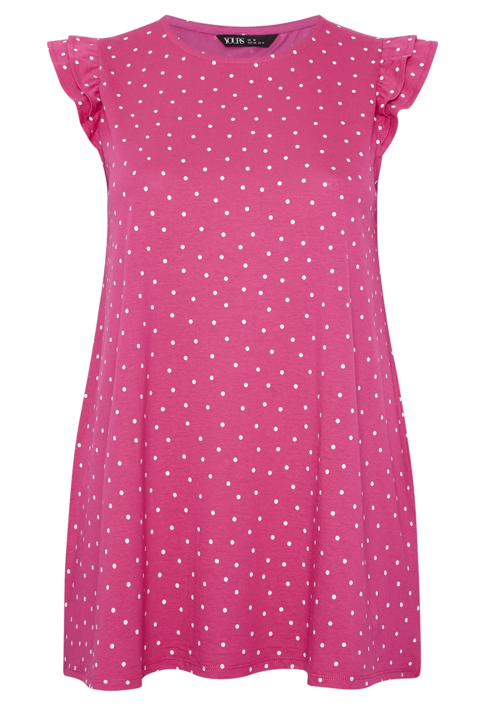 Yours Curve Pink Polka Dot Frill Sleeve Vest Top - 26-28 Image 5