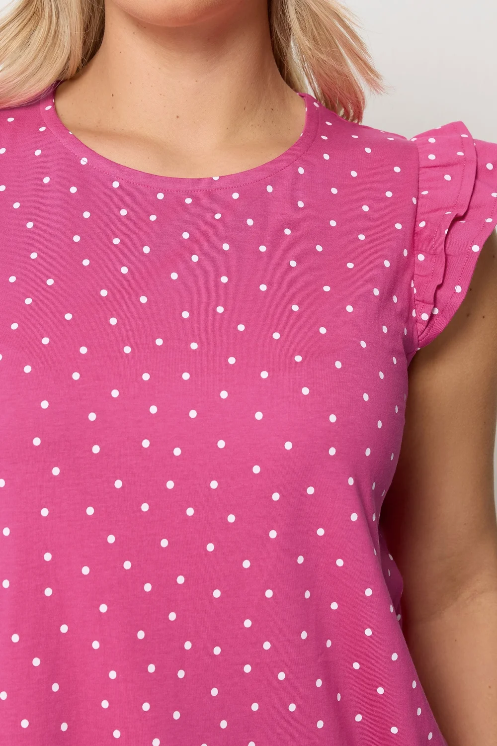 Yours Curve Pink Polka Dot Frill Sleeve Vest Top - 26-28 Image 4