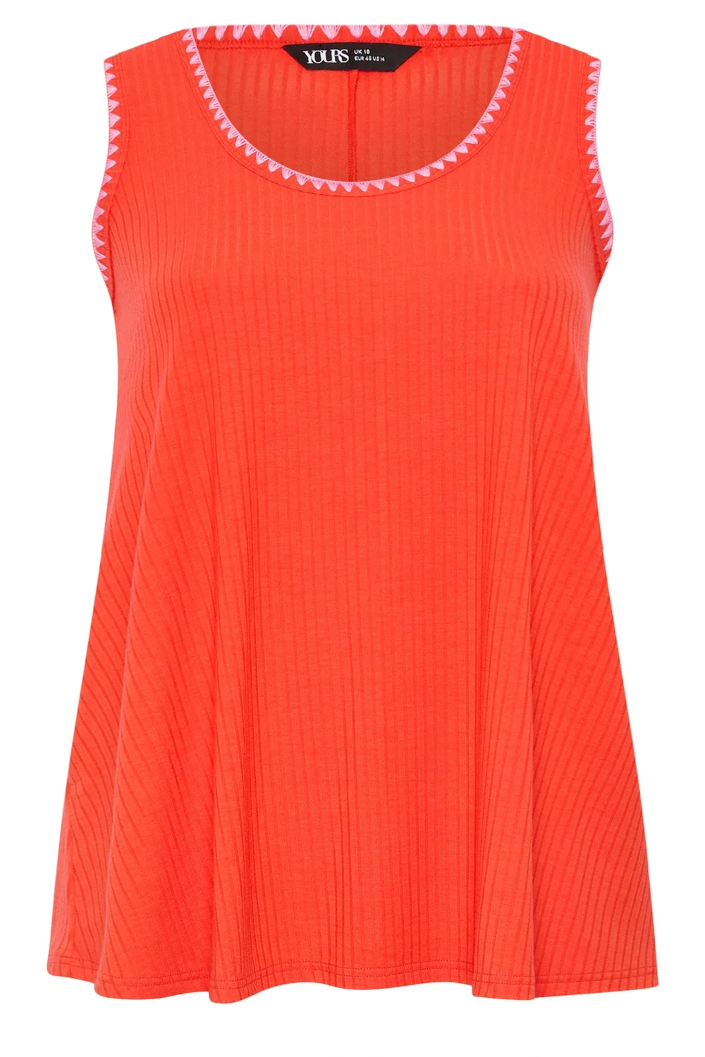 Yours Curve Orange Contrast Stitch Vest Top - 22-24 Image 5