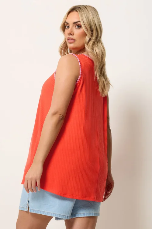 Yours Curve Orange Contrast Stitch Vest Top - 22-24 Image 3