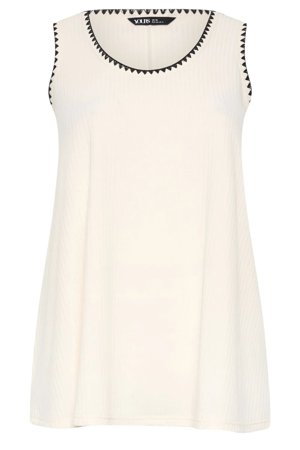 Yours Curve Cream Contrast Stitch Vest Top - 26-28 Image 2