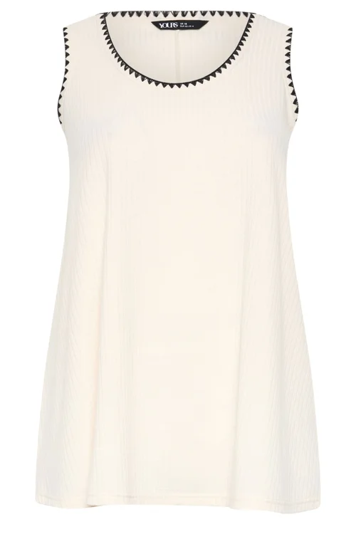 Yours Curve Cream Contrast Stitch Vest Top - 26-28 Image 2