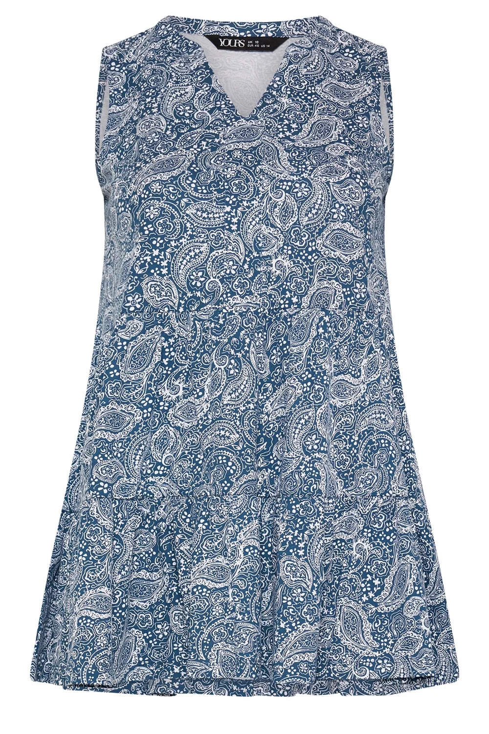 Yours Curve Blue Paisley Notch Neck Vest Top - 14 Image 5