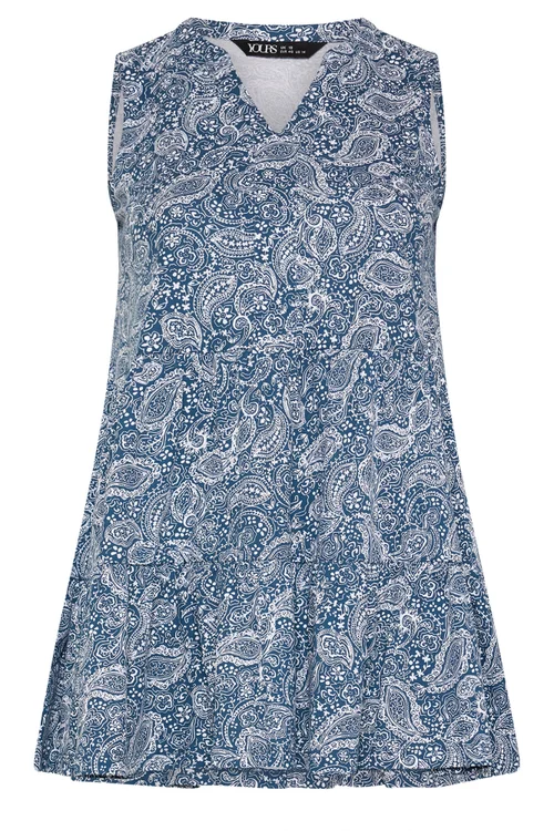 Yours Curve Blue Paisley Notch Neck Vest Top - 14 Image 5
