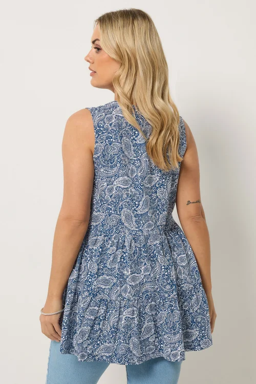Yours Curve Blue Paisley Notch Neck Vest Top - 14 Image 3
