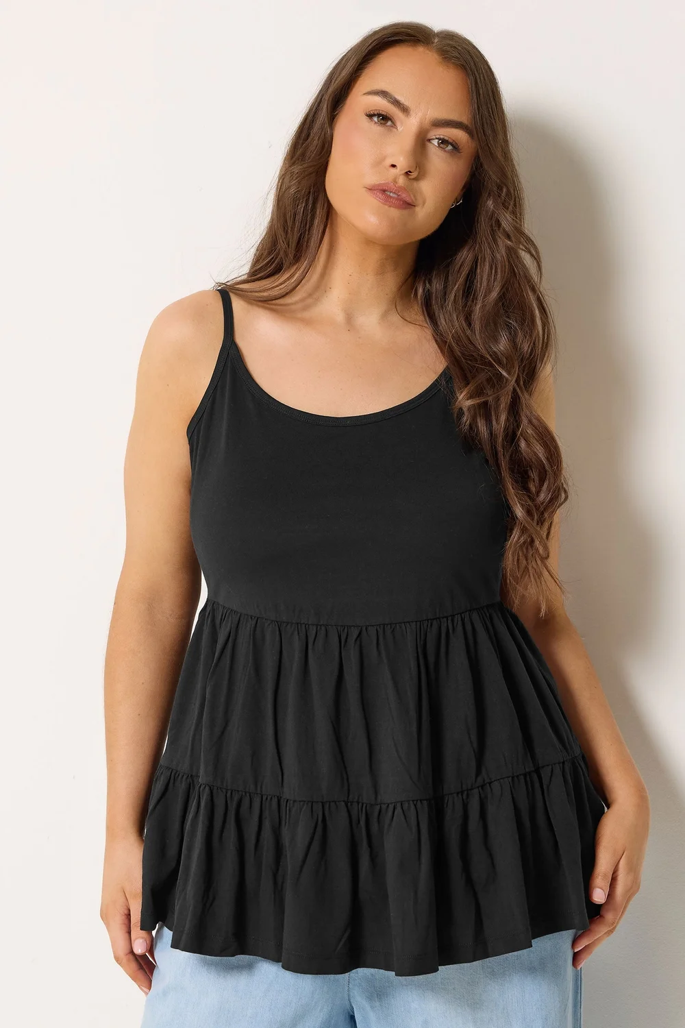 Yours Curve Black Tiered Strappy Vest - 14 Image 1