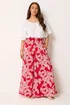 Yours Curve Red Palm Leaf Wide Leg Trousers - 26-28/L28 Image 1