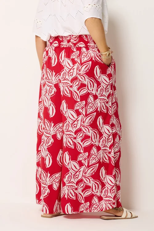 Yours Curve Red Palm Leaf Wide Leg Trousers - 26-28/L28 Image 3