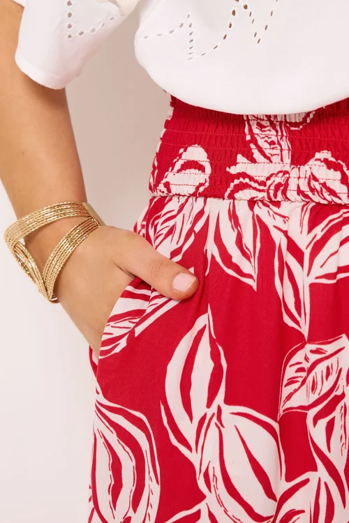 Yours Curve Red Palm Leaf Wide Leg Trousers - 26-28/L28 Image 4