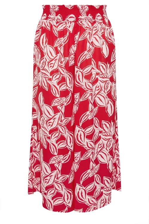 Yours Curve Red Palm Leaf Wide Leg Trousers - 26-28/L28 Image 5