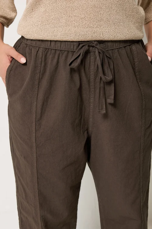 Yours Curve Chocolate Brown Cool Cotton Barrel Leg Trousers - 22-24 Image 4