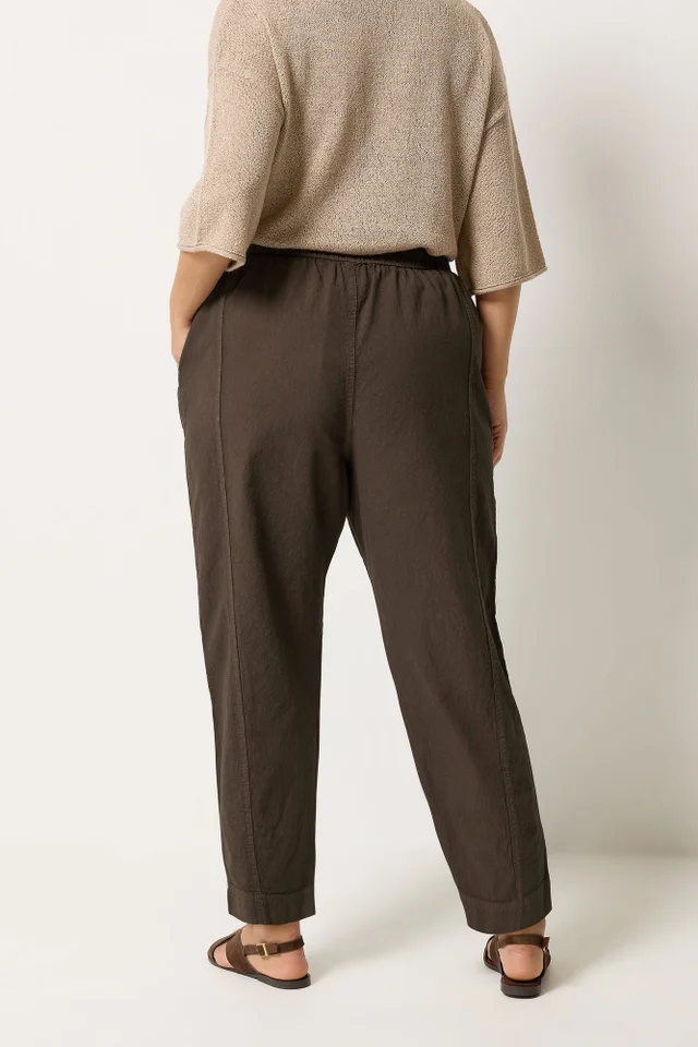 Yours Curve Chocolate Brown Cool Cotton Barrel Leg Trousers