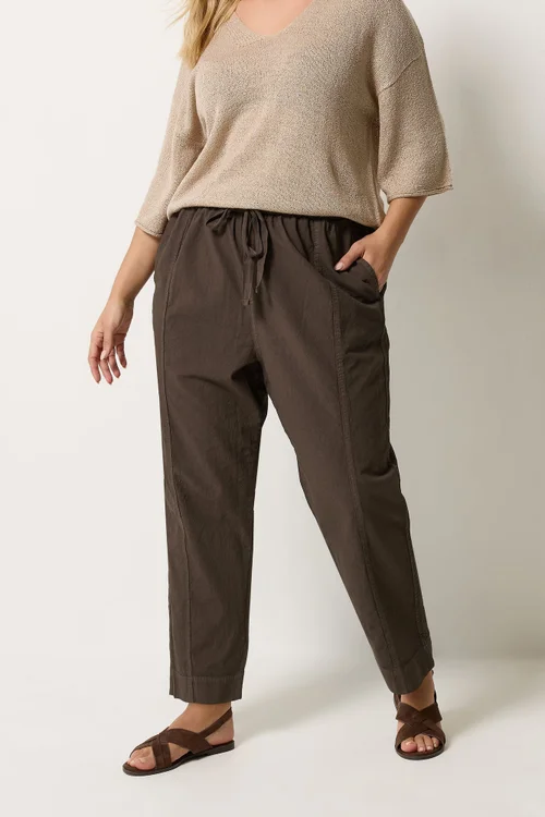 Yours Curve Chocolate Brown Cool Cotton Barrel Leg Trousers - 22-24 Image 1