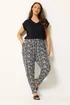 Yours Curve Black Ikat Print Harem Trousers - 16/L30 Image 2