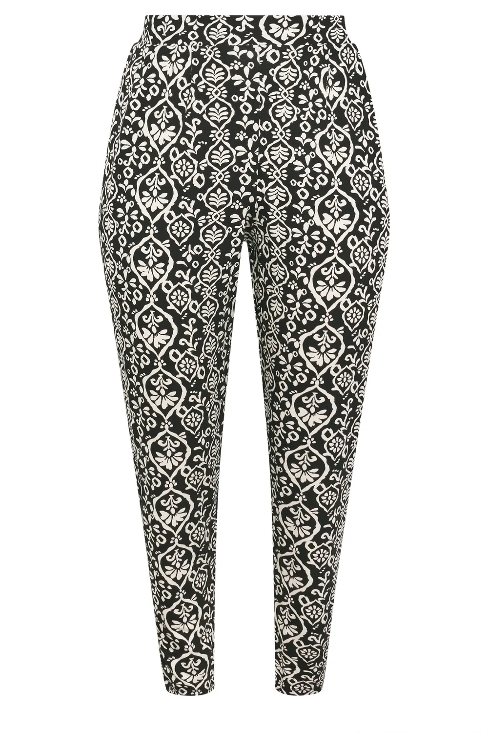 Yours Curve Black Ikat Print Harem Trousers - 16/L30 Image 5