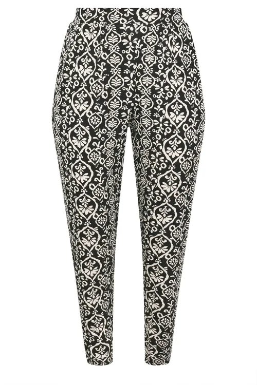 Yours Curve Black Ikat Print Harem Trousers - 16/L30 Image 5